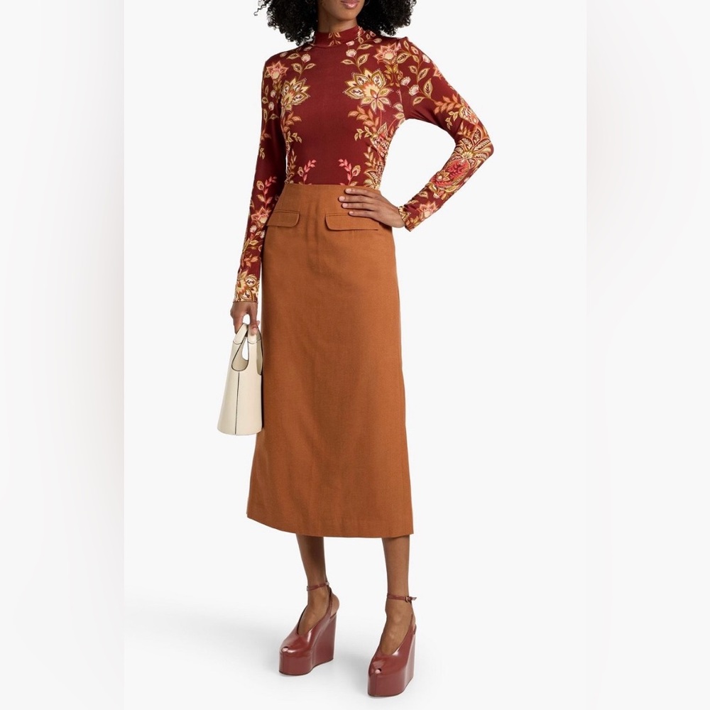 FARM Rio Brown Midi Skirt
